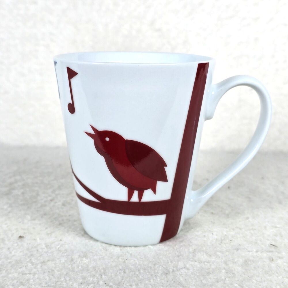 2012 Starbucks Mug with Bird Sitting on a Limb Singing Red & Blue Notes Songbird